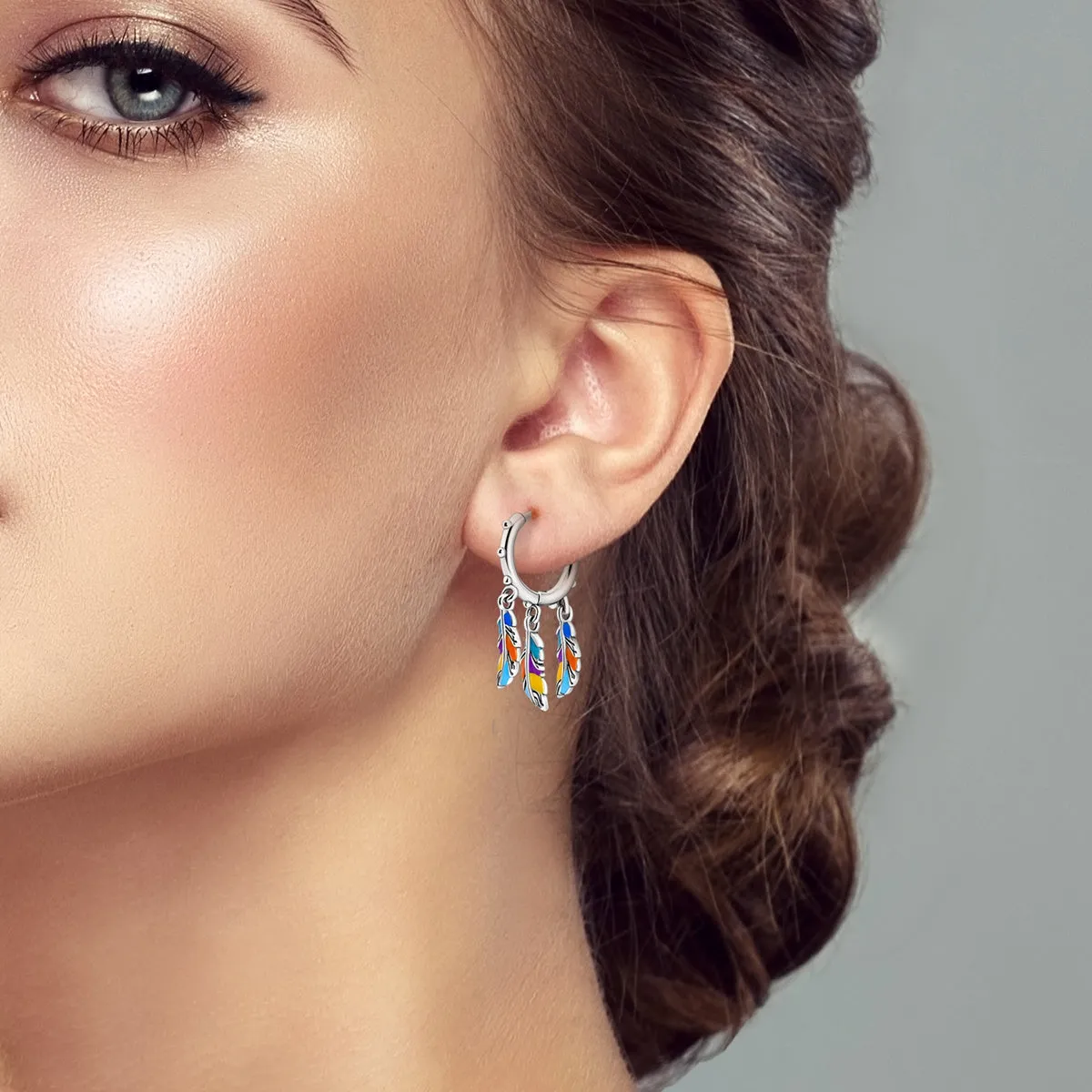 925 Silver Tassel Feather Hoop Earrings Boho Style Fashion Earrings for Women