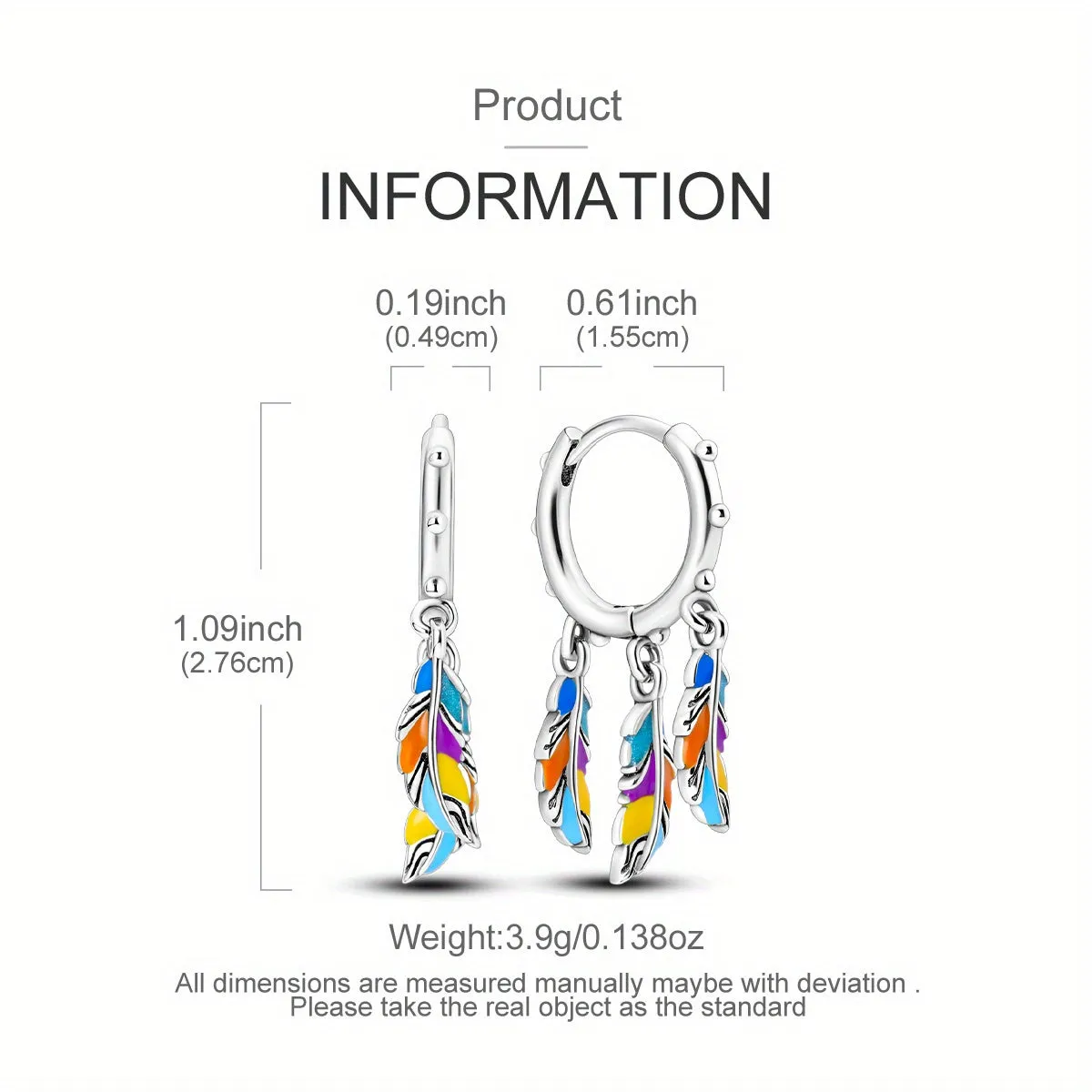 925 Silver Tassel Feather Hoop Earrings Boho Style Fashion Earrings for Women