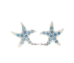 925 Sterling Silver Blue Topaz Hawaiian Starfish Star Post Stud Earrings