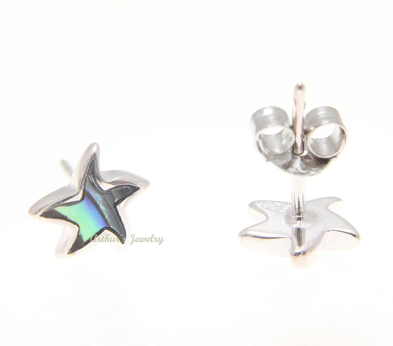 925 Sterling Silver Hawaiian Starfish Sea Star Abalone Shell Paua Post Earrings