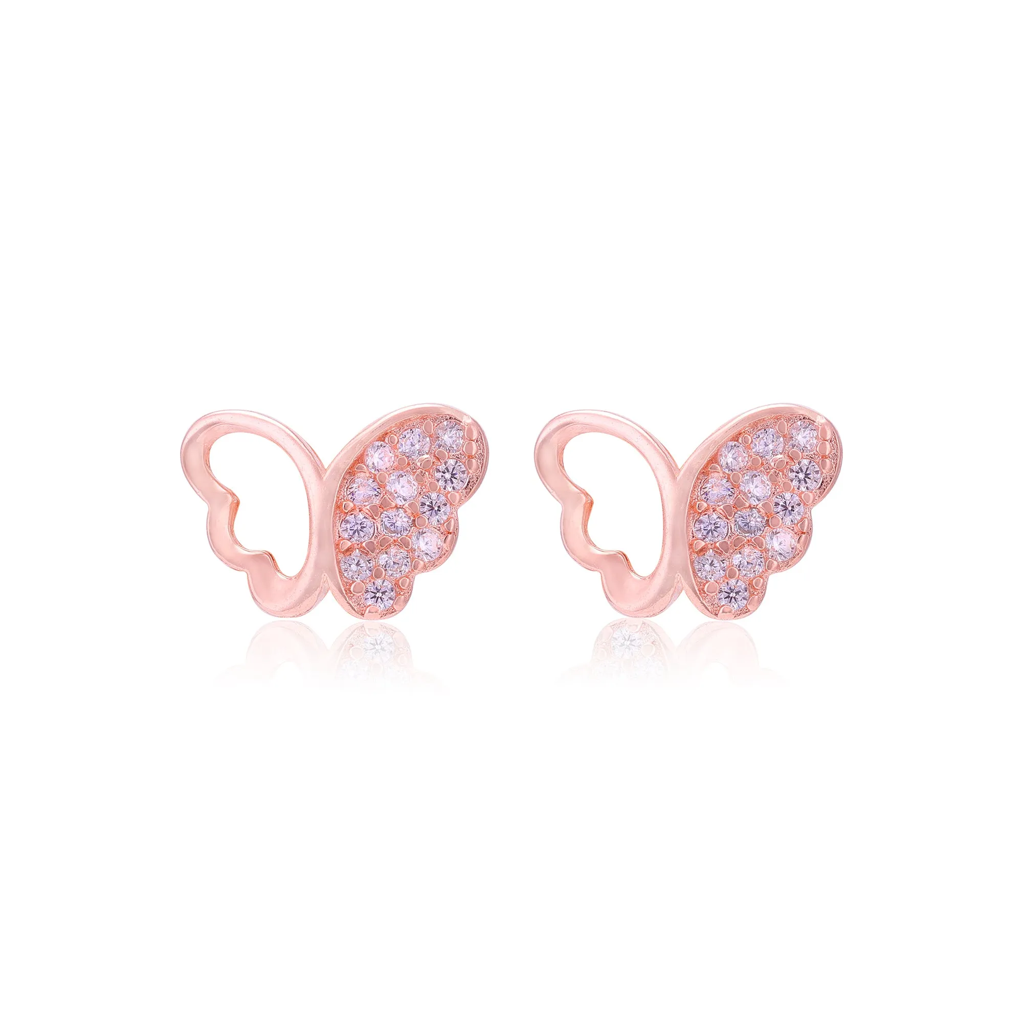 925 Sterling Silver One Side Stoned Feather Butterfly Earrings For Women