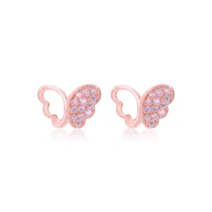 925 Sterling Silver One Side Stoned Feather Butterfly Earrings For Women