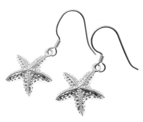 925 STERLING SILVER RHODIUM HAWAIIAN SEA STARFISH HOOK LEVERBACK EARRINGS 15MM