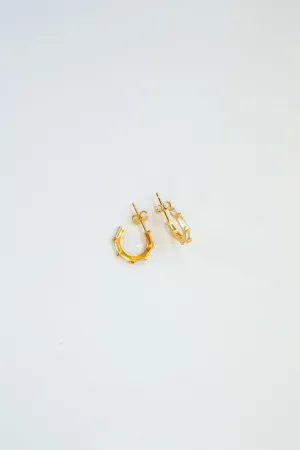 925 Sterling Silver Small Gold CZ Baguette Pavé Hoops