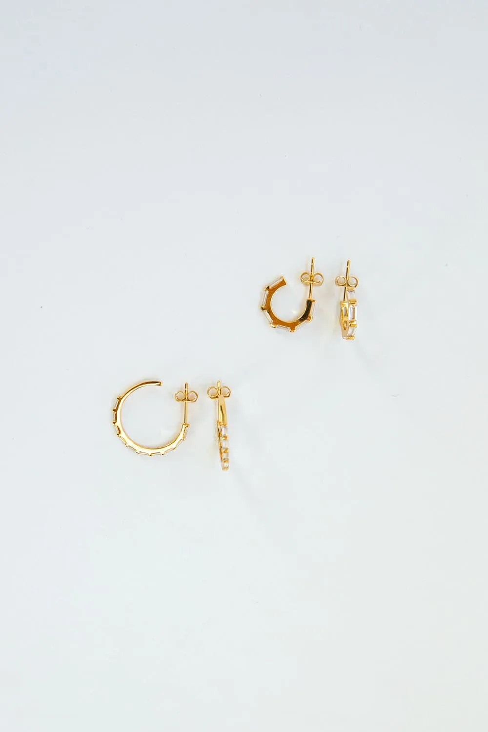 925 Sterling Silver Small Gold CZ Baguette Pavé Hoops