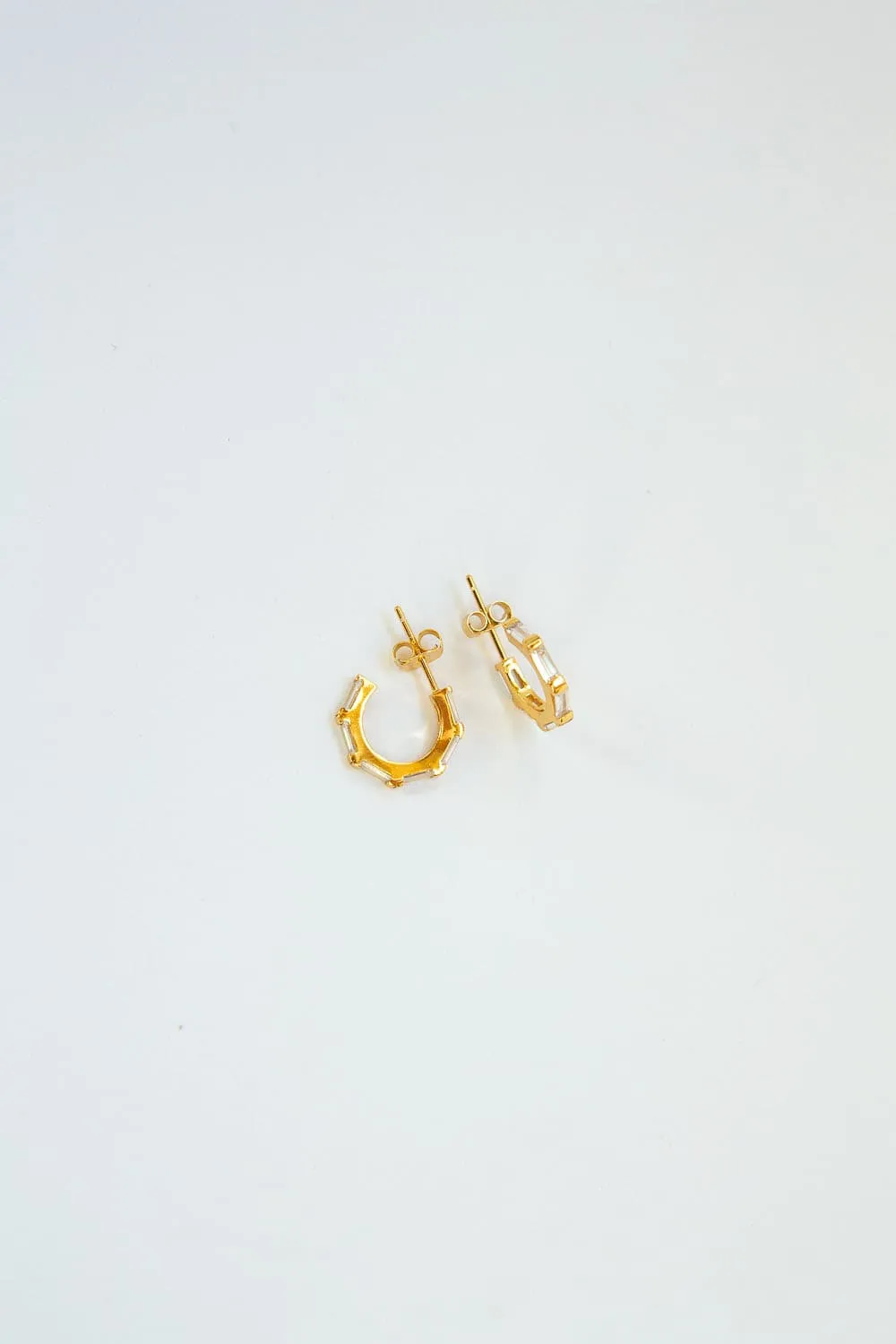 925 Sterling Silver Small Gold CZ Baguette Pavé Hoops