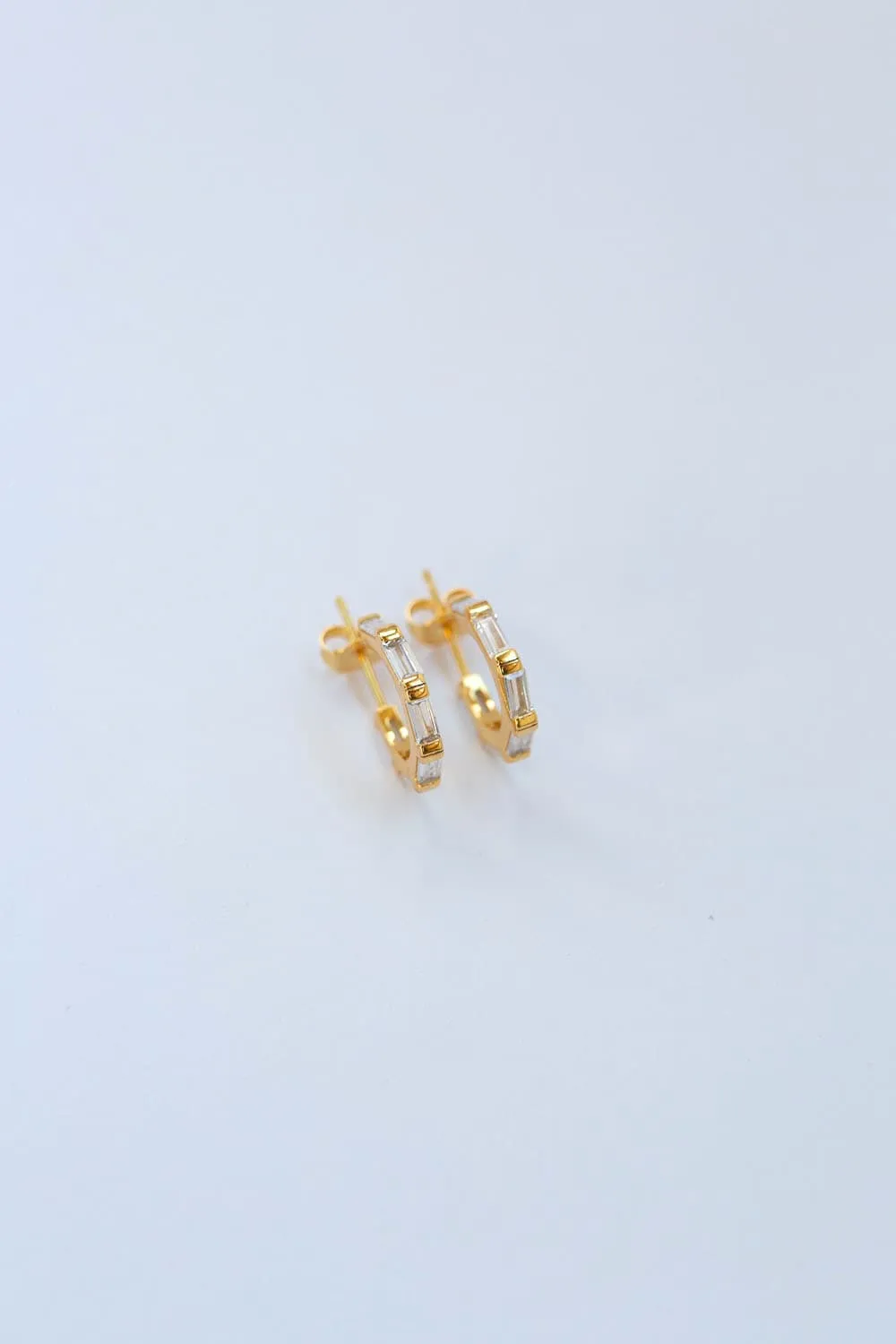 925 Sterling Silver Small Gold CZ Baguette Pavé Hoops