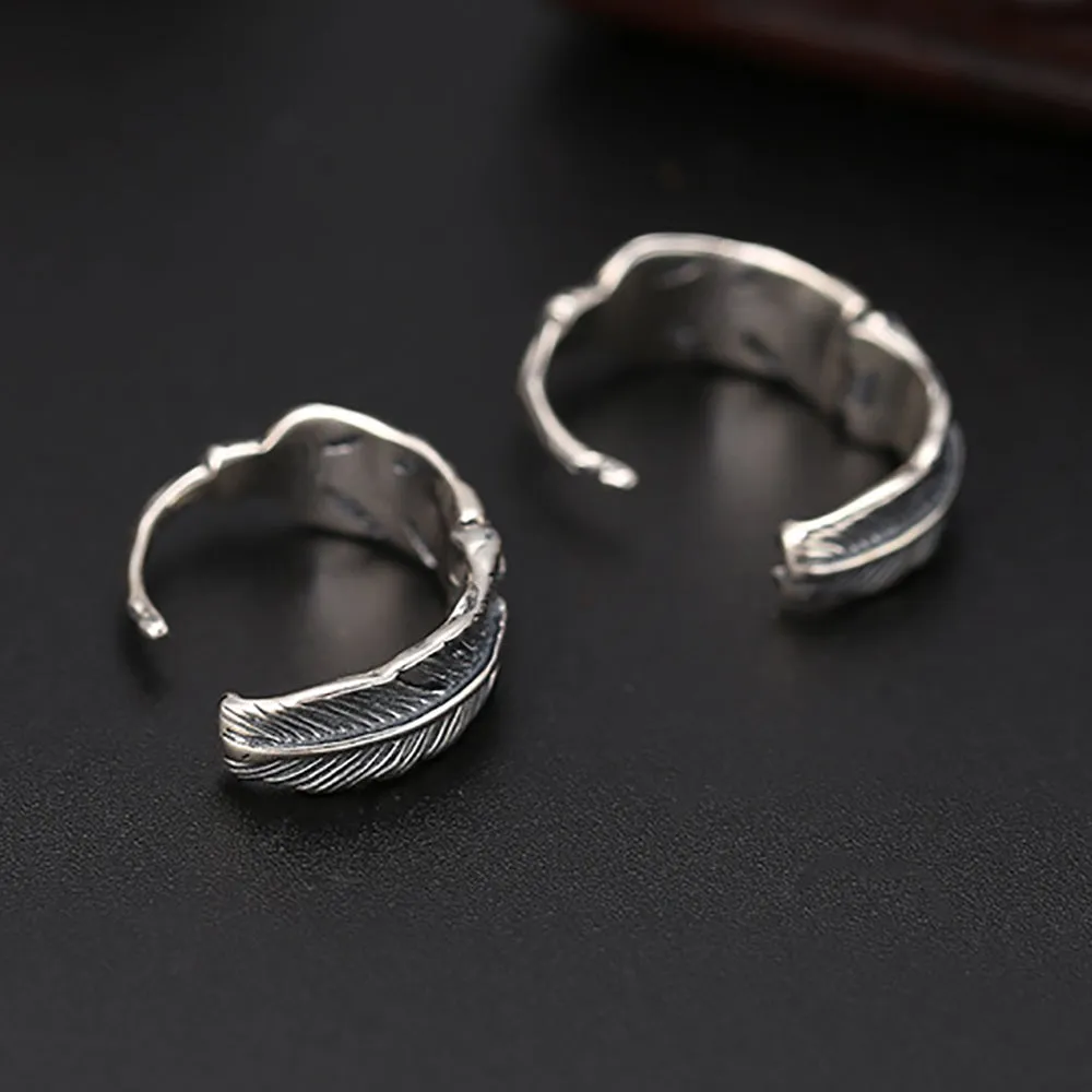 925 Sterling Silver Stud Earrings Thai Silver Feather Eagle Men Fashion Jewelry