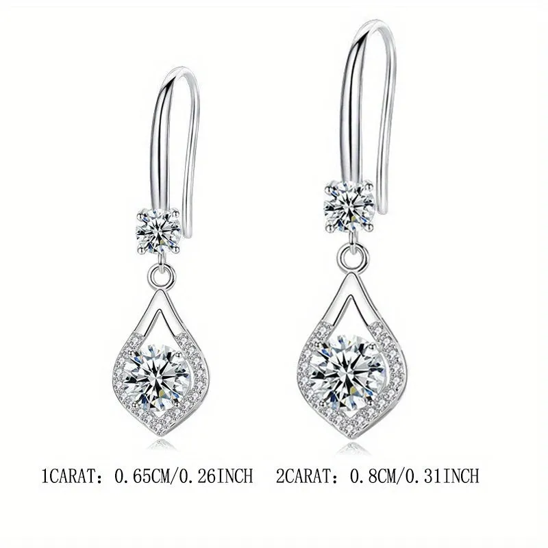 925 Sterling Silvery 1 Carat *2/ 2 Carat *2 Moissanite Drop Shaped Pendant Earrings Europe