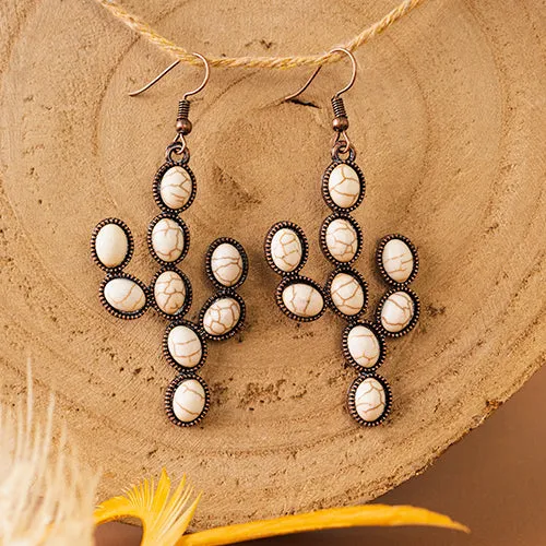 93048 - Turquoise Cactus Earrings - Ivory & Copper