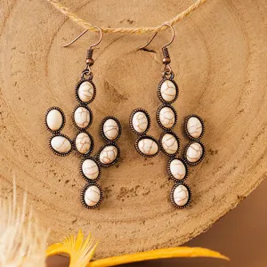93048 - Turquoise Cactus Earrings - Ivory & Copper