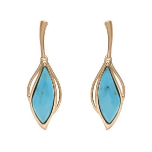 9ct Rose Gold Turquoise Open Marquise Drop Earrings