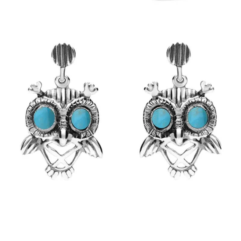 9ct White Gold Turquoise Owl Stud Earrings