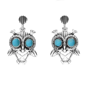 9ct White Gold Turquoise Owl Stud Earrings