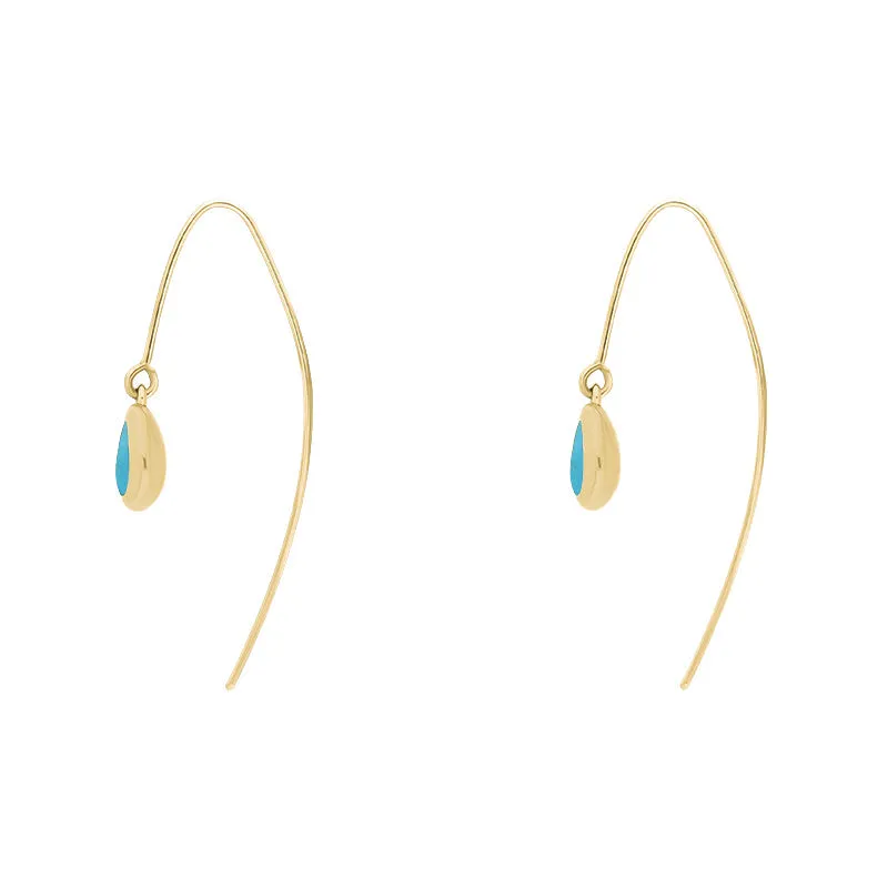 9ct Yellow Gold Turquoise Cross Disc Drop Earrings