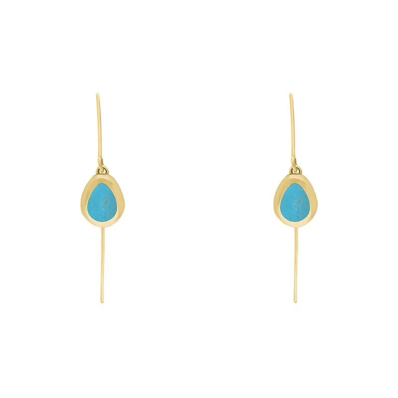 9ct Yellow Gold Turquoise Cross Disc Drop Earrings