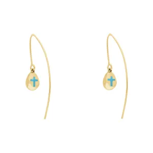 9ct Yellow Gold Turquoise Cross Disc Drop Earrings