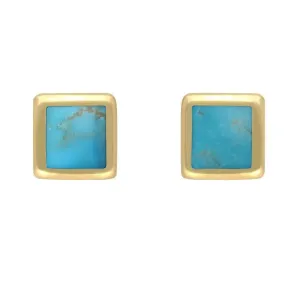 9ct Yellow Gold Turquoise Dinky Square Stud Earrings