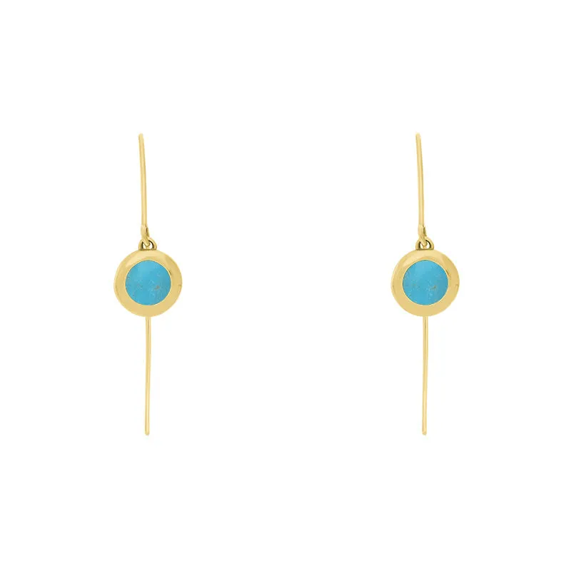 9ct Yellow Gold Turquoise Star Disc Drop Earrings