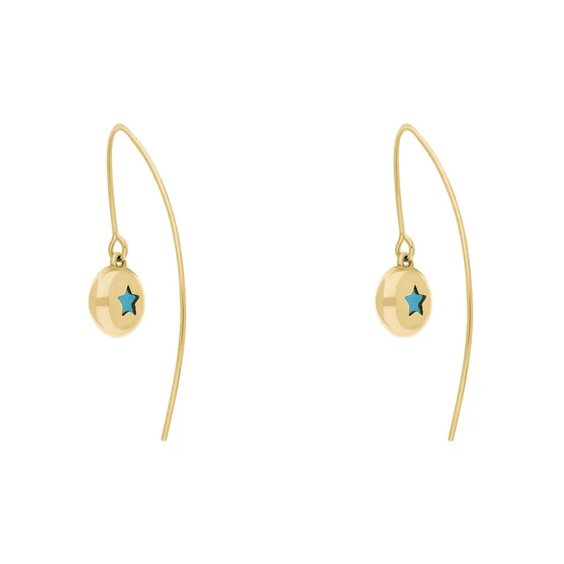 9ct Yellow Gold Turquoise Star Disc Drop Earrings