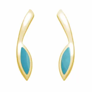 9ct Yellow Gold Turquoise Toscana Long Marquise Stud Earrings