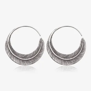 A Pair of Mystic Feather Loop White Brass Plug Hoop Earring
