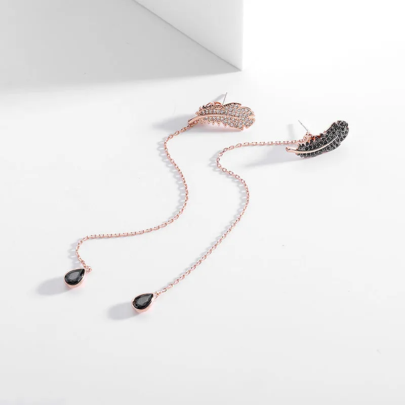 AB asymmetric feather tassel Drop Earrings