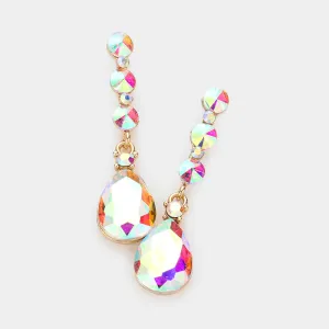 AB Teardrop and Round Crystal Dangle Earrings on Gold | Pageant Earrings | 605231