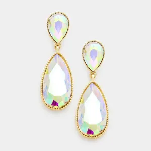 Abalone Oval Drop Crystal Gold Tone Earrings