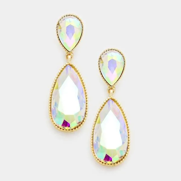 Abalone Oval Drop Crystal Gold Tone Earrings