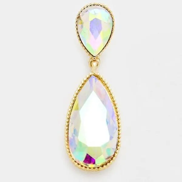 Abalone Oval Drop Crystal Gold Tone Earrings