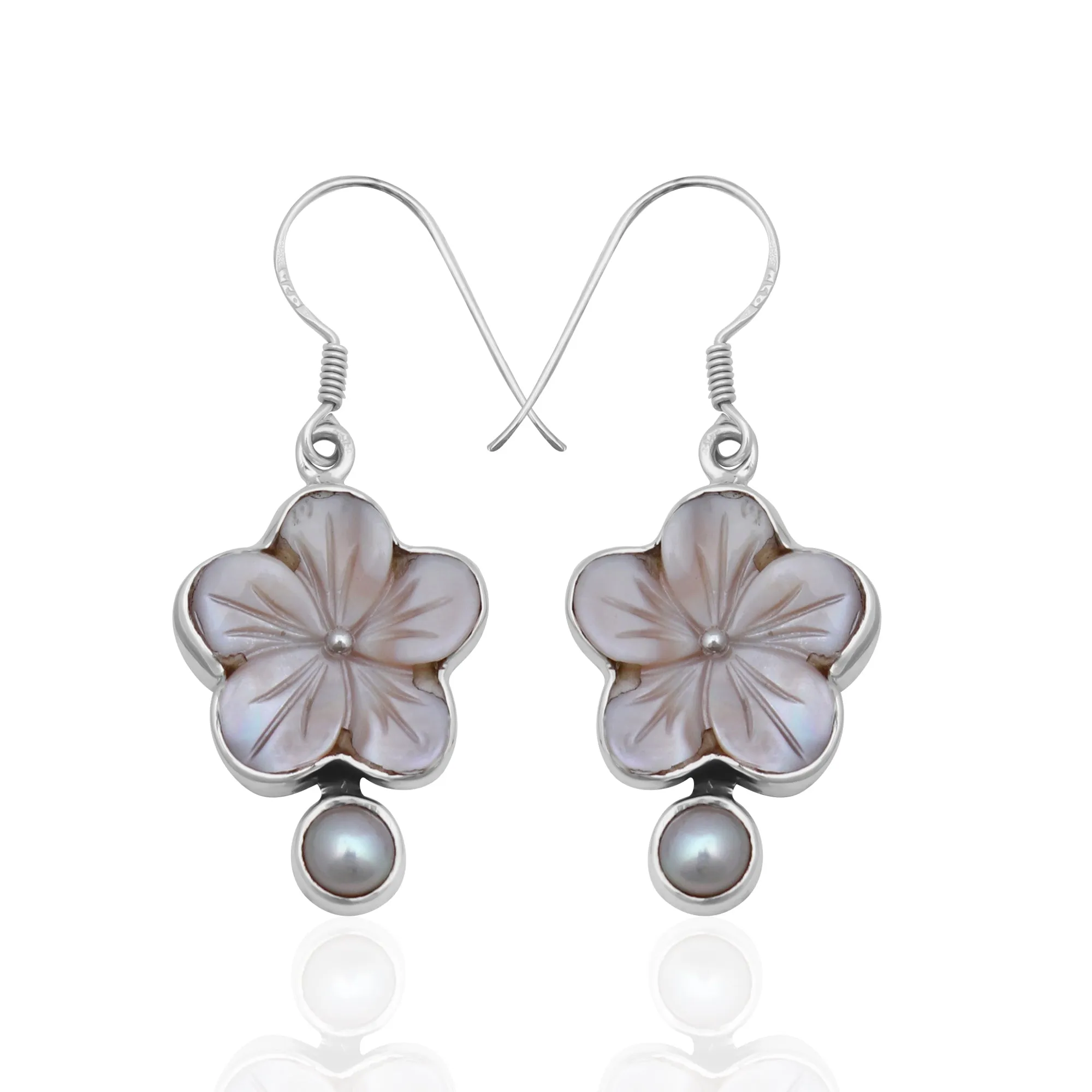 Abalone Shell & Pearl Silver Earrings