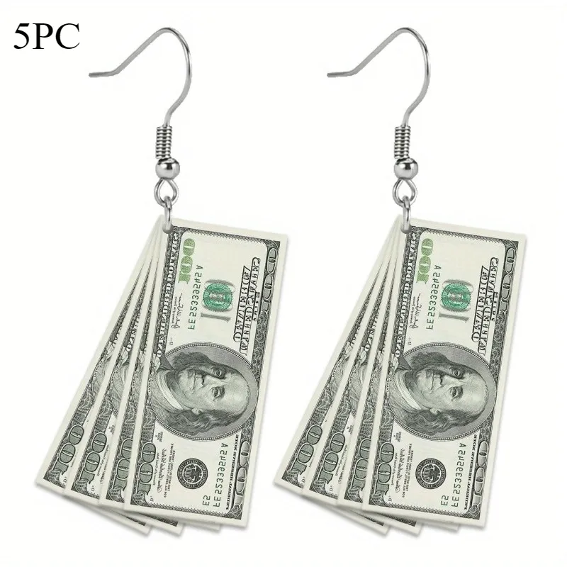 Acrylic US Dollar Bill Drop Earrings - Funny Money Dangle Earrings for Parties, Independence Day Accessory, Unique Jewelry, Gift Options Available