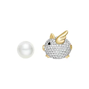 Adorable Piggy Shell Pearl Mismatched Stud Earrings
