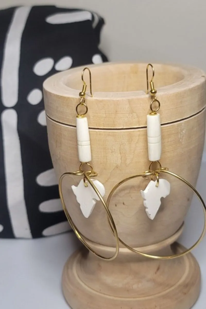 African Map Brass Cowrie Shell Earrings