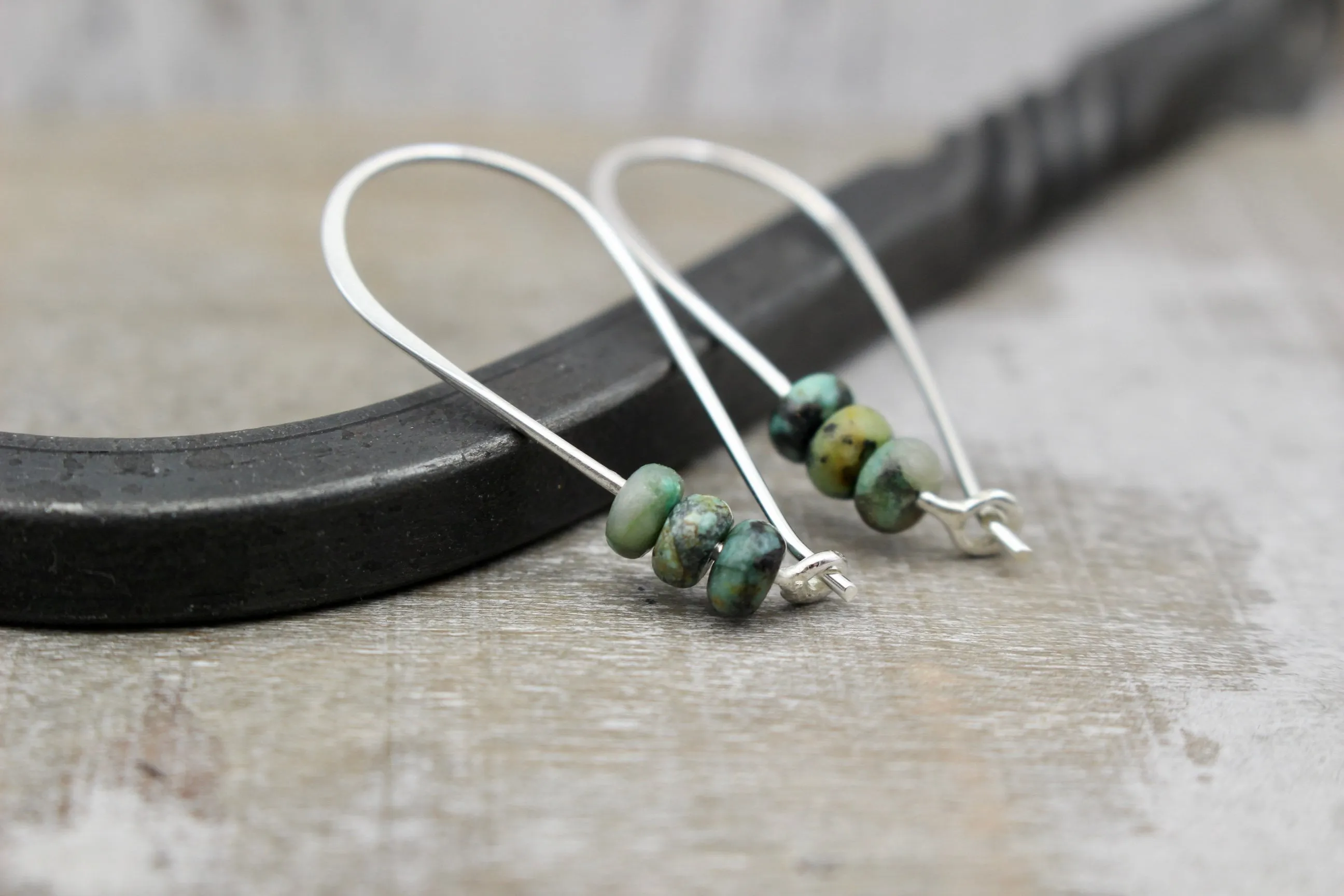 African Turquoise Sterling Silver Hoop Earrings