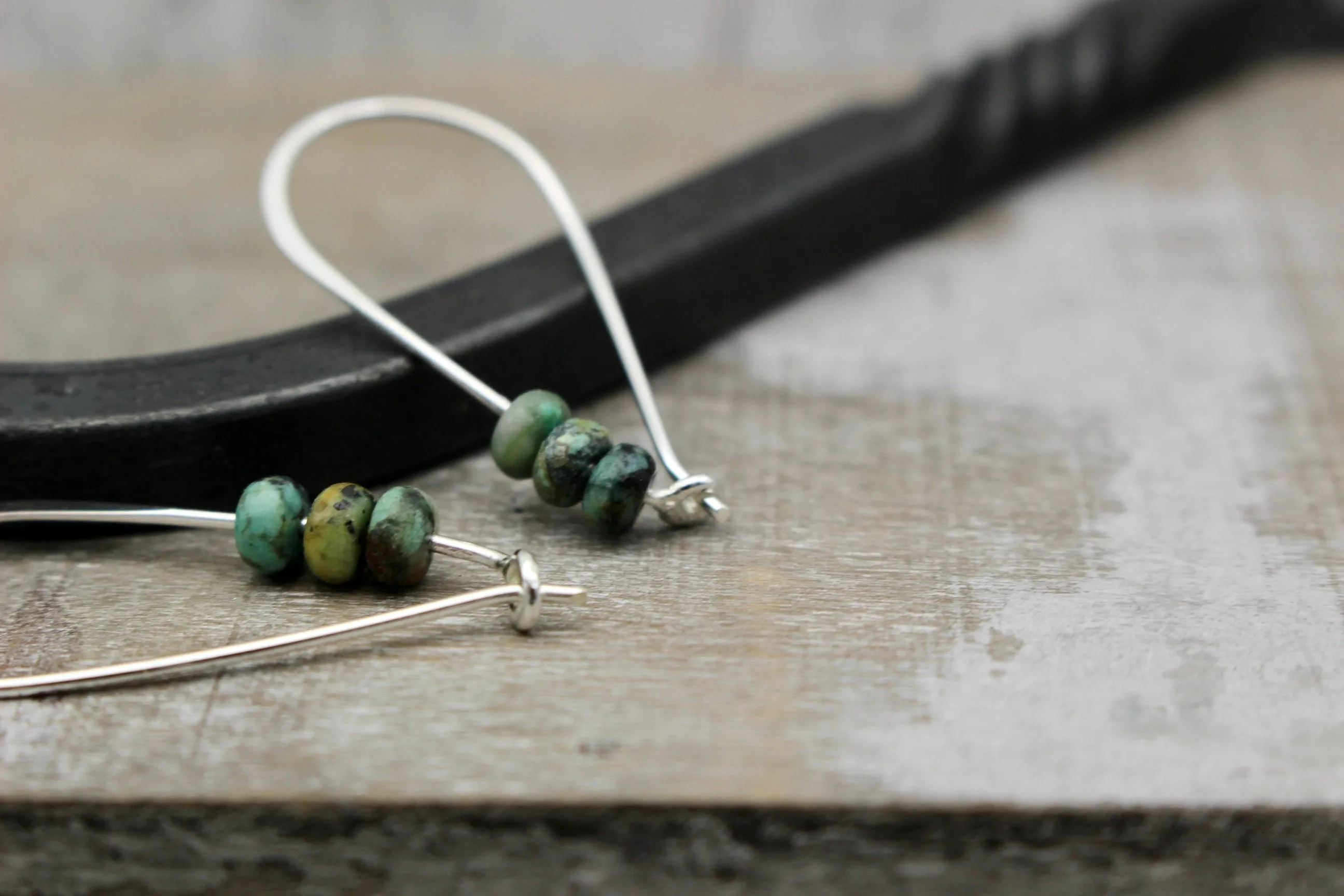 African Turquoise Sterling Silver Hoop Earrings