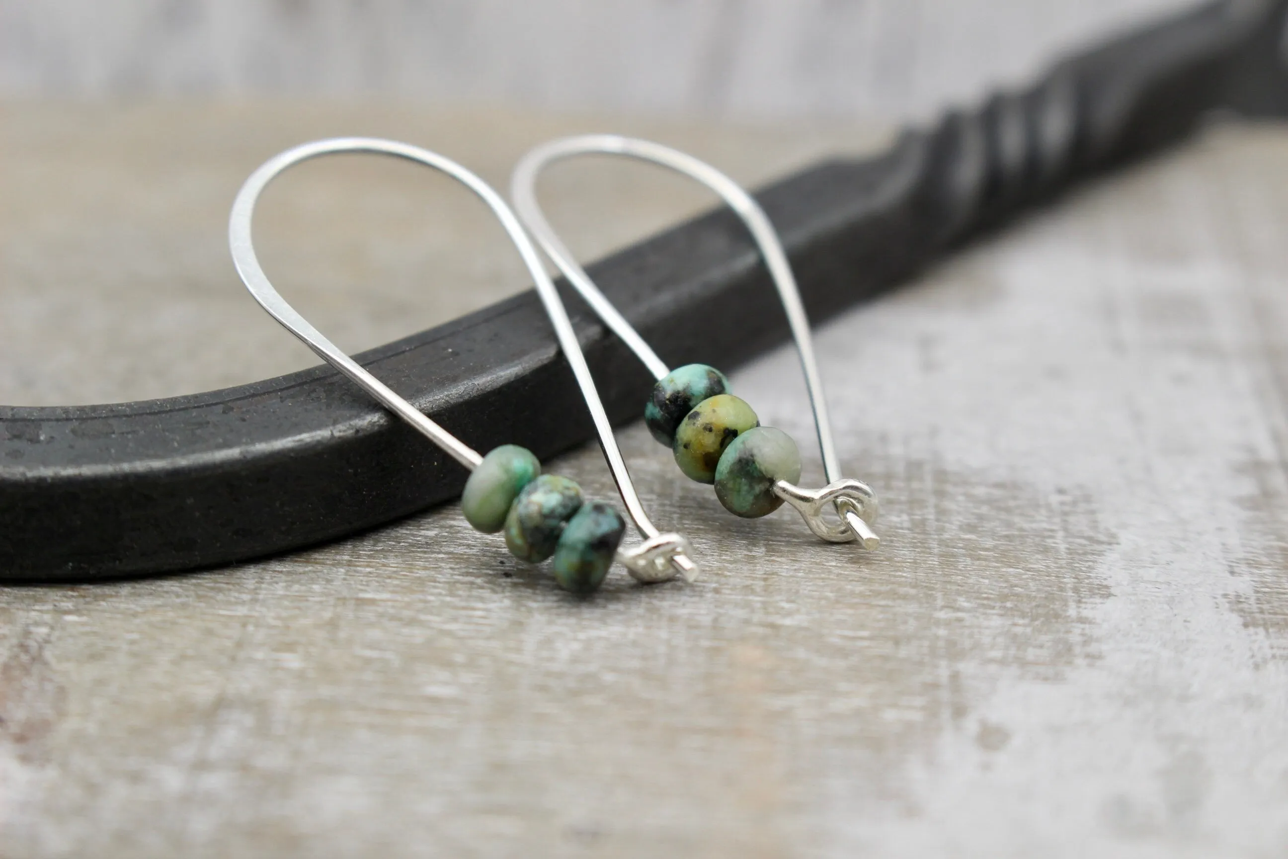African Turquoise Sterling Silver Hoop Earrings