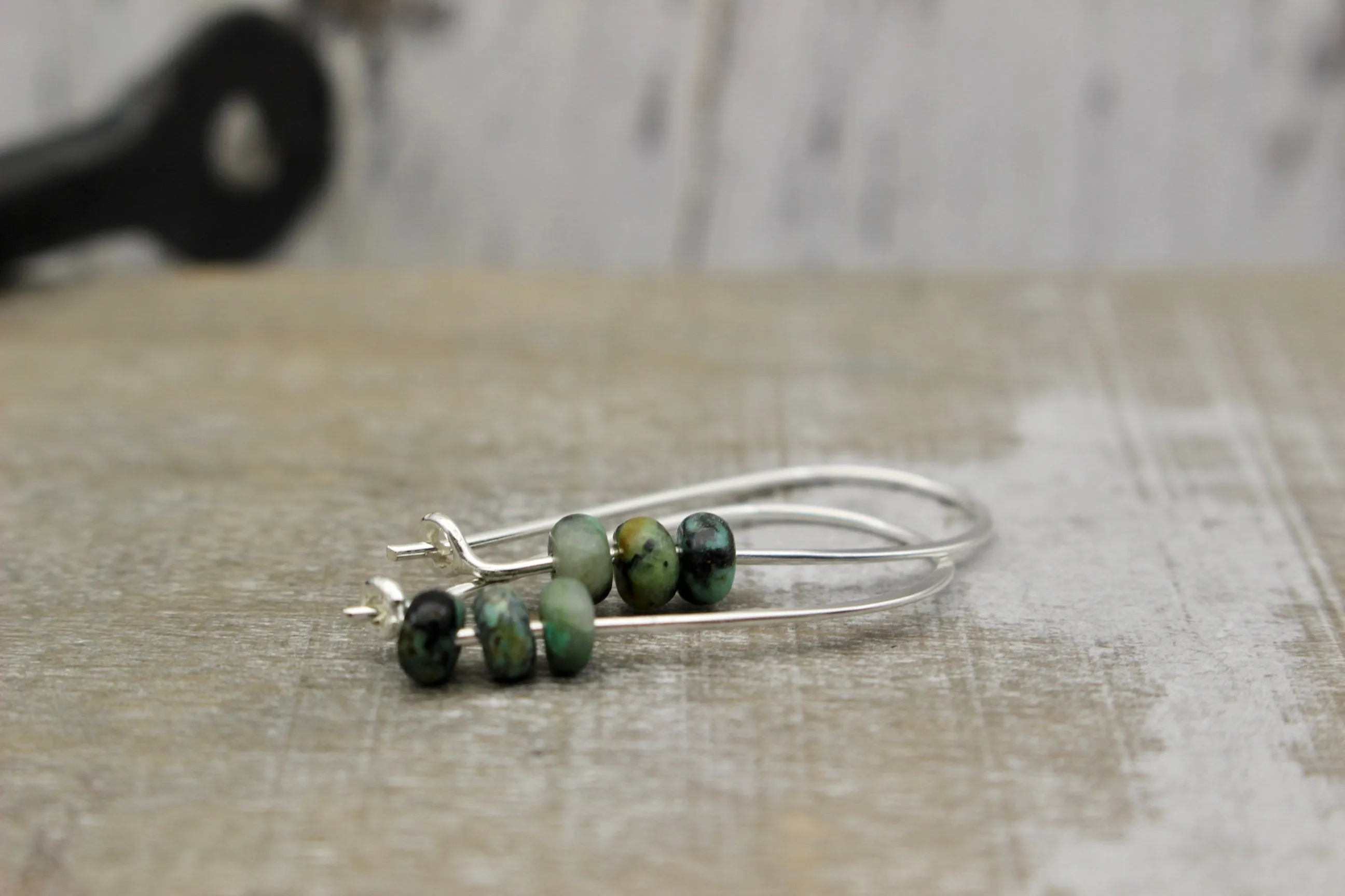 African Turquoise Sterling Silver Hoop Earrings