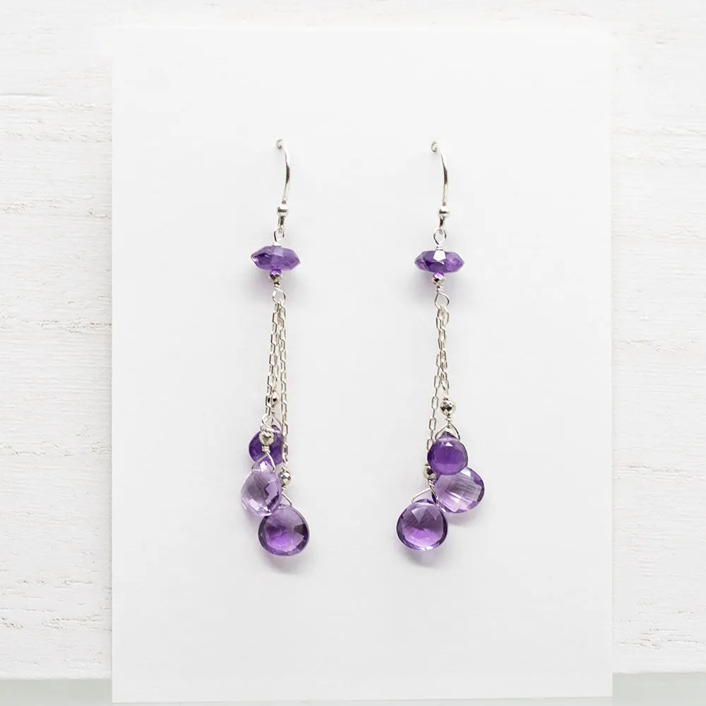Amethyst 3 Strand Tassel  Earrings