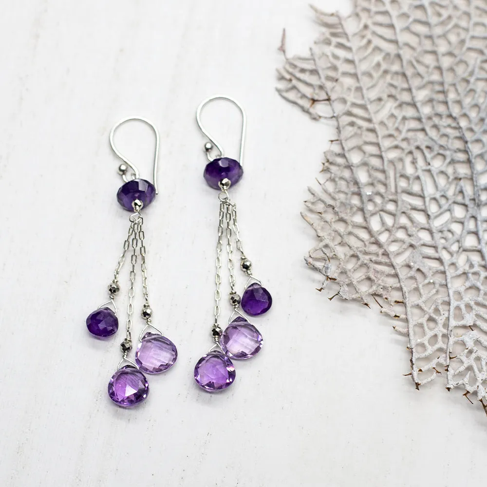 Amethyst 3 Strand Tassel  Earrings