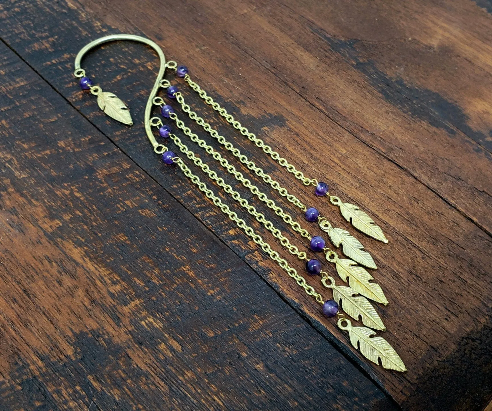 Amethyst Chain Ear Cuff Wrap Around Earring
