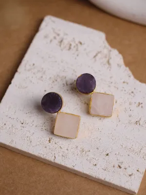 Amethyst Circle Two Stone Crystal Earring (Amethyst   Rose Quartz)