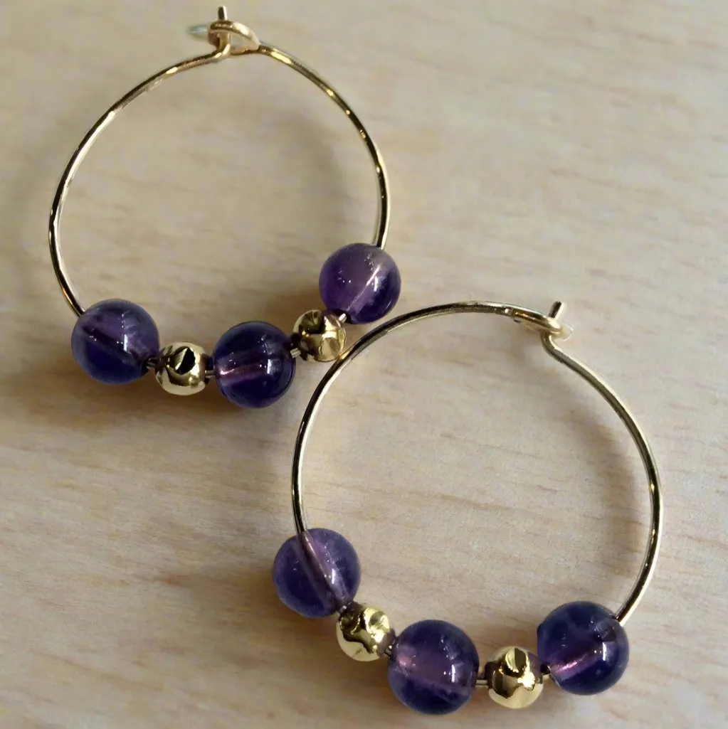 Amethyst Goldfilled Hoops - Purplicious.
