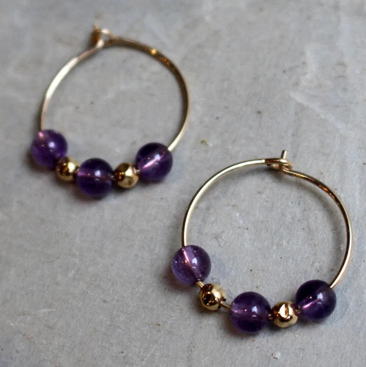 Amethyst Goldfilled Hoops - Purplicious.