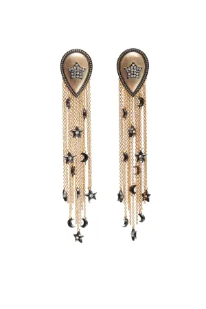Ammanii Sa Mma Long Tassels Charms Earrings And Pave Star Vermeil Gold