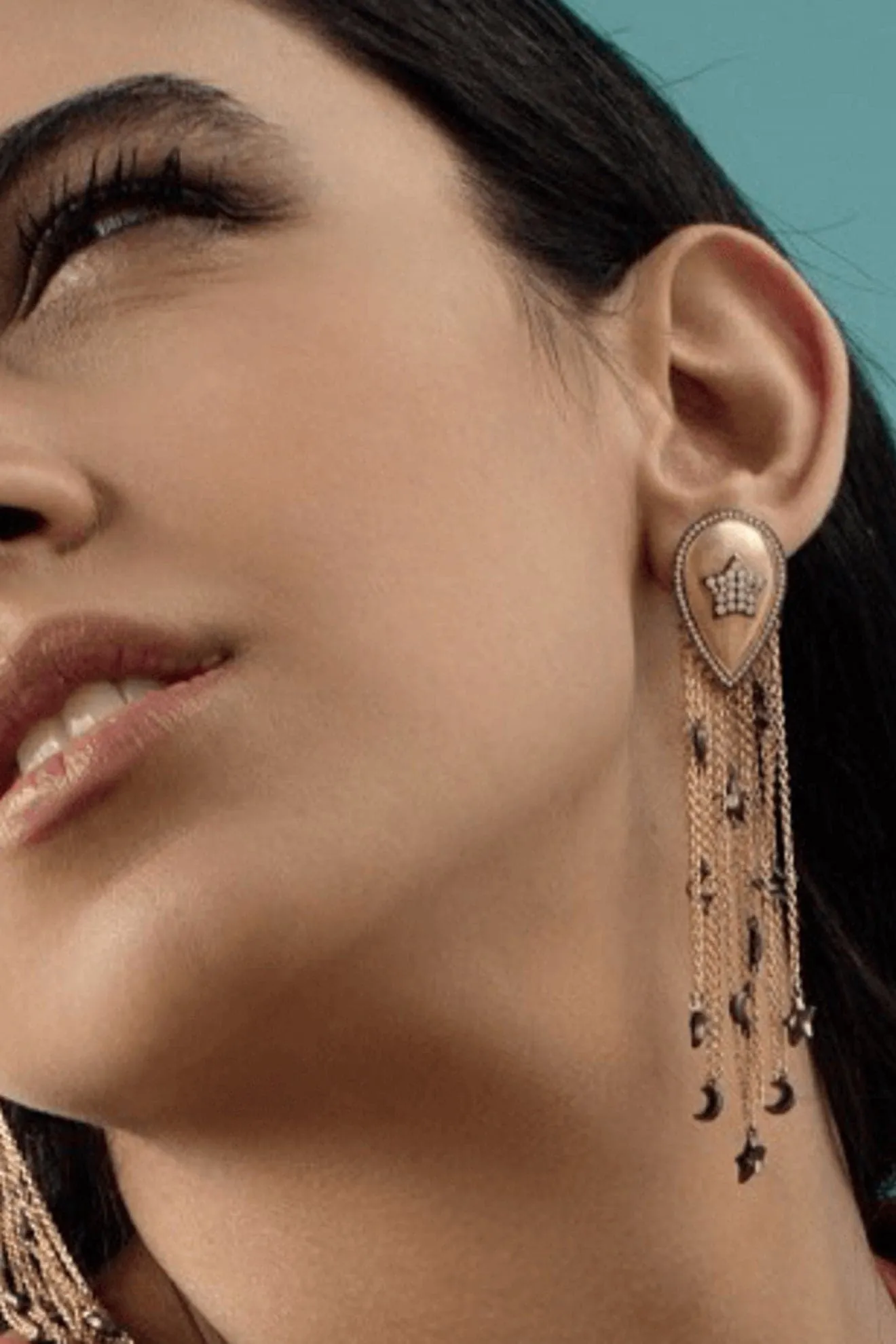 Ammanii Sa Mma Long Tassels Charms Earrings And Pave Star Vermeil Gold