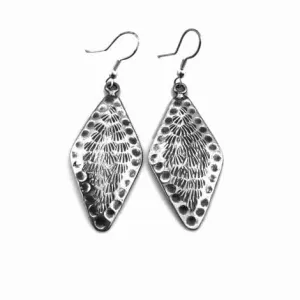 Anju Engraved Dangle Antiqued Silver Plated Earrings with Feather Pattern