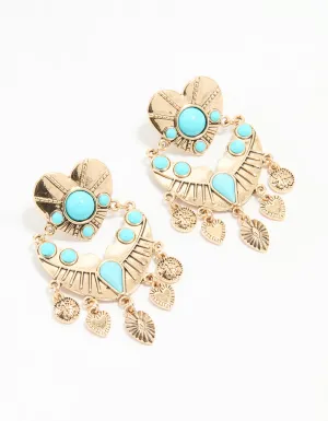 Antique Gold Turquoise Heart Drop Earrings