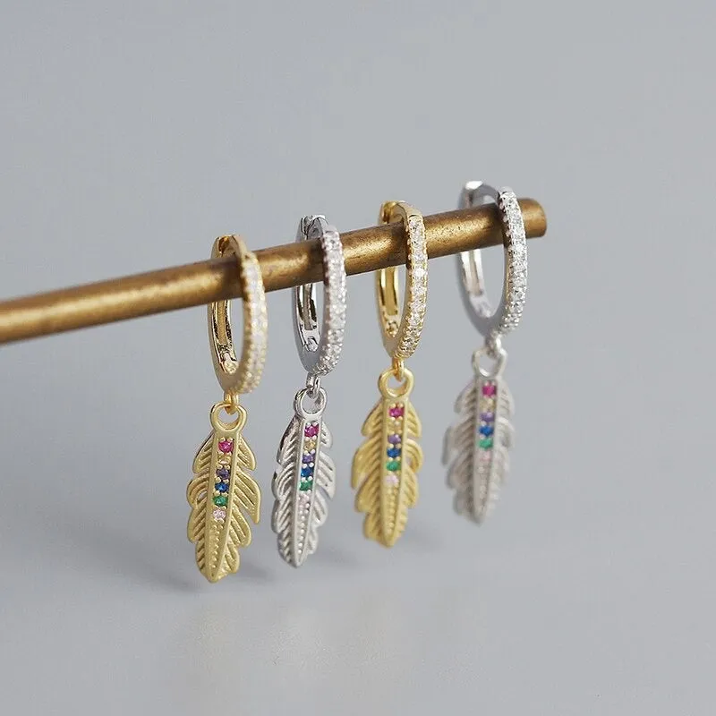 ANYCO Drop Fashion Earrings Luxury Zircon Feather Pendant Women Jewelry Gift Gold